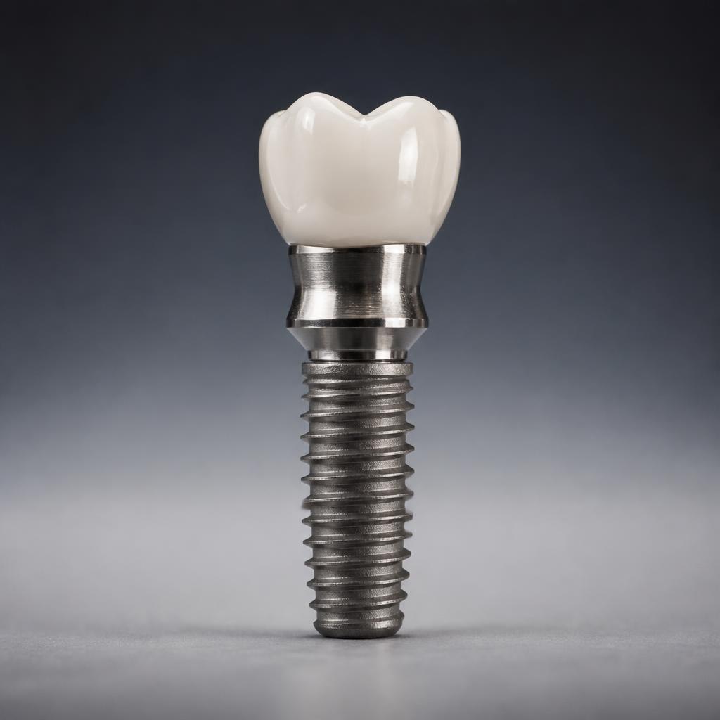 Titanium dental implant with crown