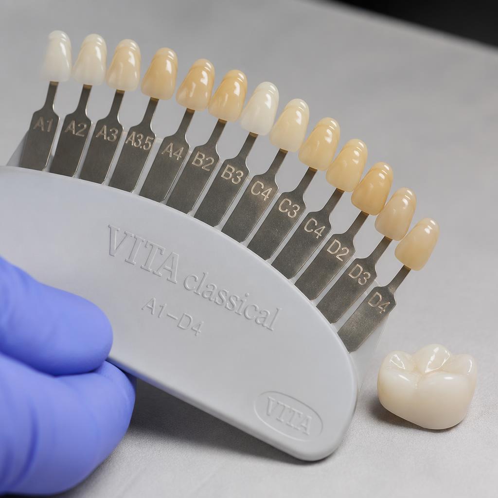 VITA dental shade guide matching a ceramic crown